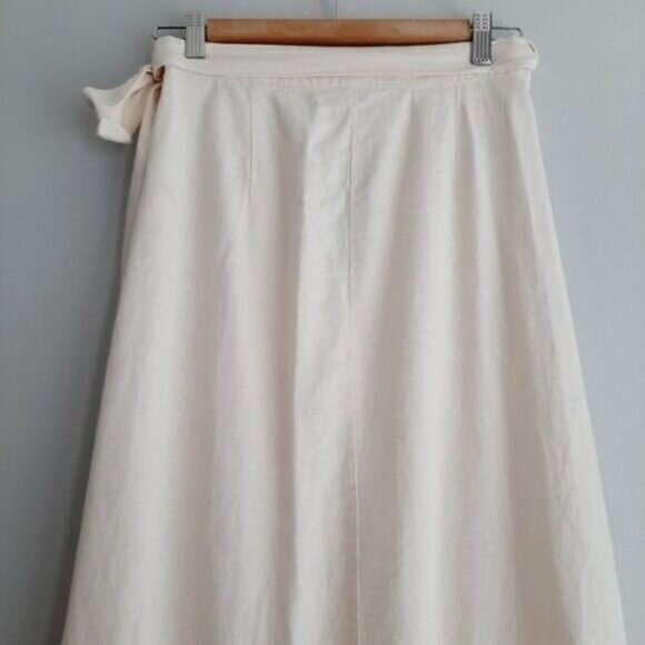 FOREVER 21 Linen Blend Tie Wrap Midi Skirt Ruffle Hem Sz M - Picture 8 of 11